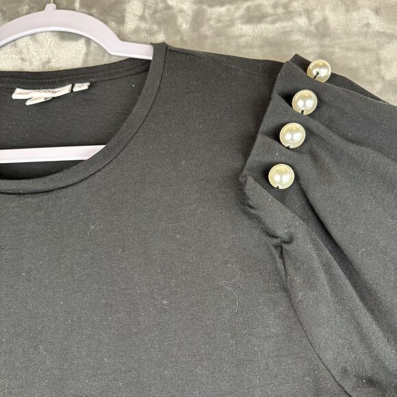 Chicos Shirt Womens 2 Large Black Pearl Shoulders Short Sleeve Stretch‎ (0769) - Picture 6 of 9